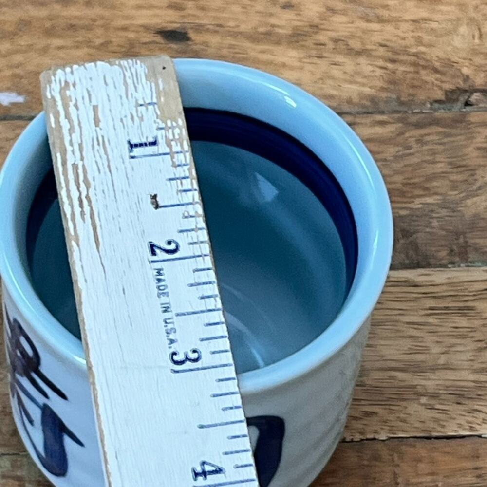 Japanese Yunomi Teacup 4" White Porcelain With Blue Calligraphic Characters - Picture 7 of 9